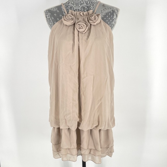 Runway Paris Dress Sleeveless Ruffle Floral Detail Mini Nude M Retro‎ Y2K Boho - Picture 2 of 12